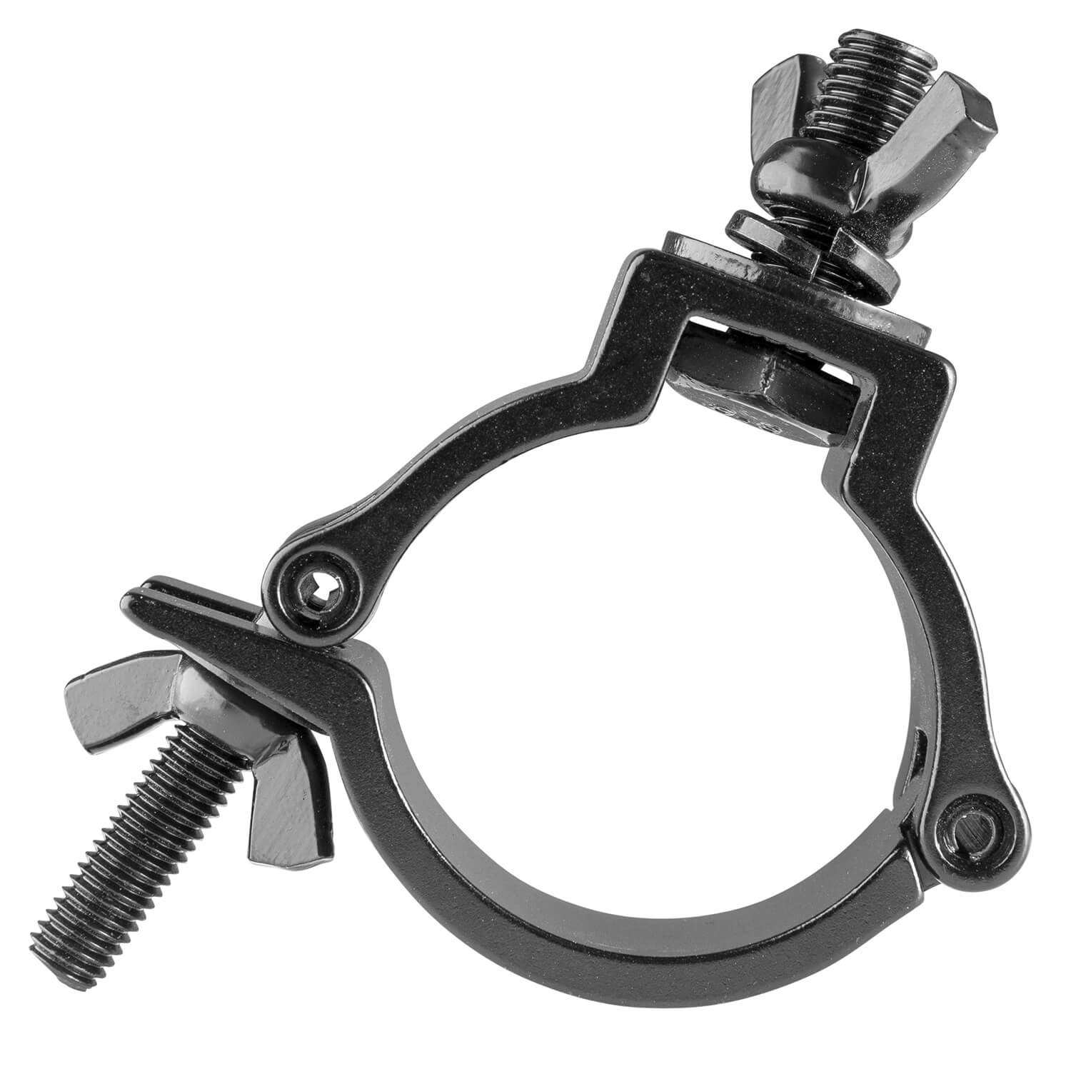 Beamz BC50B-100n Black Half Coupler with a 100kg load capacity, shown from the side.