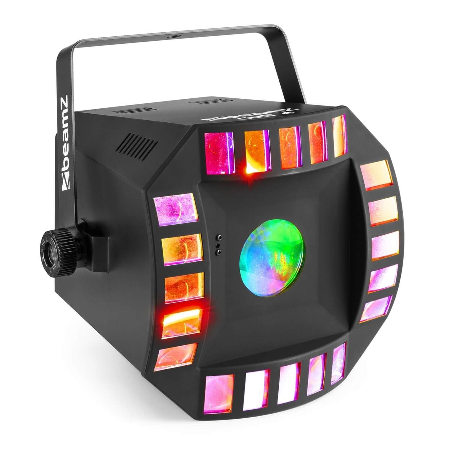 Beamz CUBE4 2x10W Quad LED + 64 RGB LEDs with DMX and IR Remote - Side View