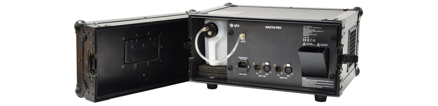 QTX HAZYR-PRO 1000W Haze Machine with DMX Control, a professional high output haze generator.