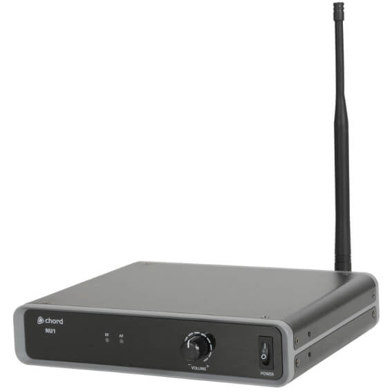 Image of the CHORD NU1-N UHF Wireless Neckband and Lavalier Microphone System, featuring a sleek design and wireless capabilities.