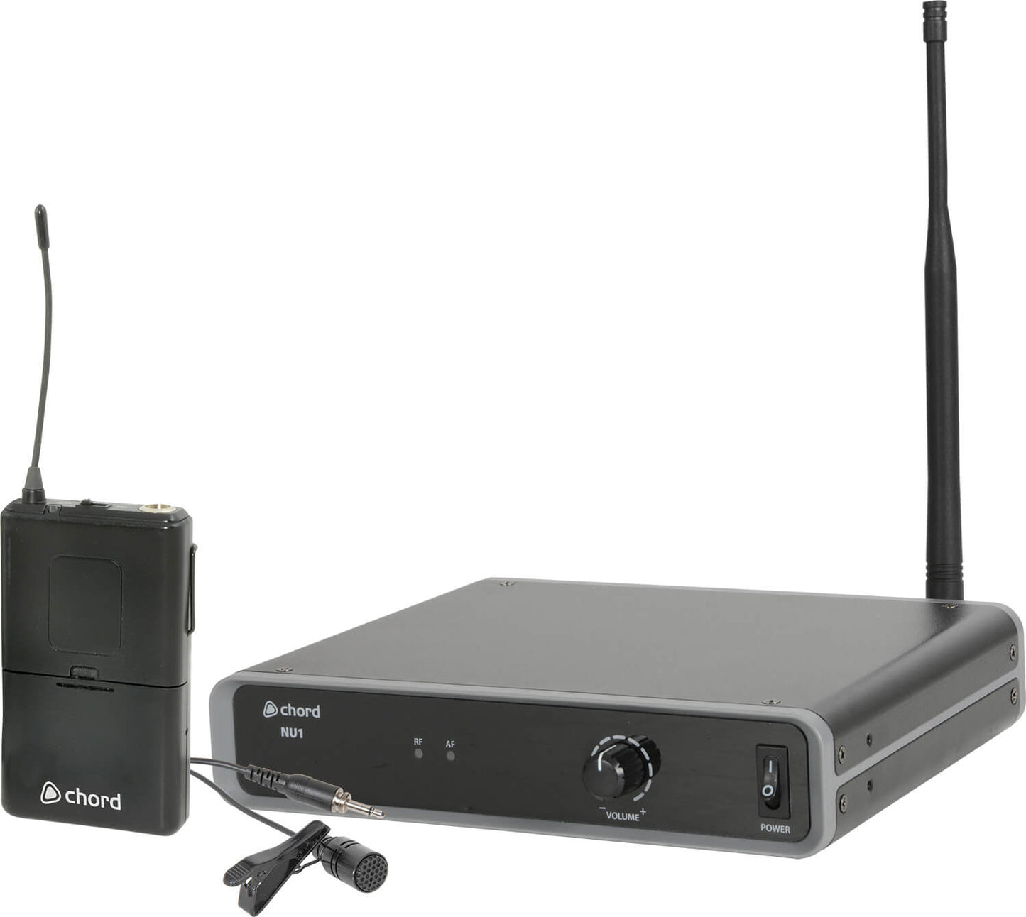CHORD NU1-N UHF Neckband and Lavalier Microphone System displayed against a neutral background.