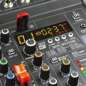 VONYX VM-KG06 6-Channel Music Mixer featuring Bluetooth, USB, MP3 playback, and DSP recording capabilities.