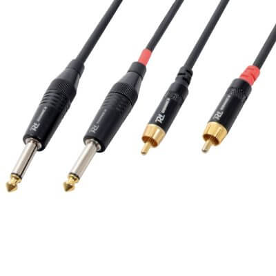 PDC CX74-3 Signal Lead featuring 2x 6.3mm Mono connectors and 2x RCA Male connectors, 3 meters long.