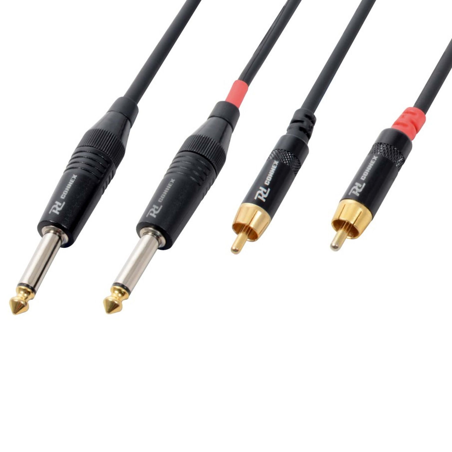 PDC CX74-3 Signal Lead featuring 2x 6.3mm Mono connectors to 2x RCA Male connectors, 3 meters long.