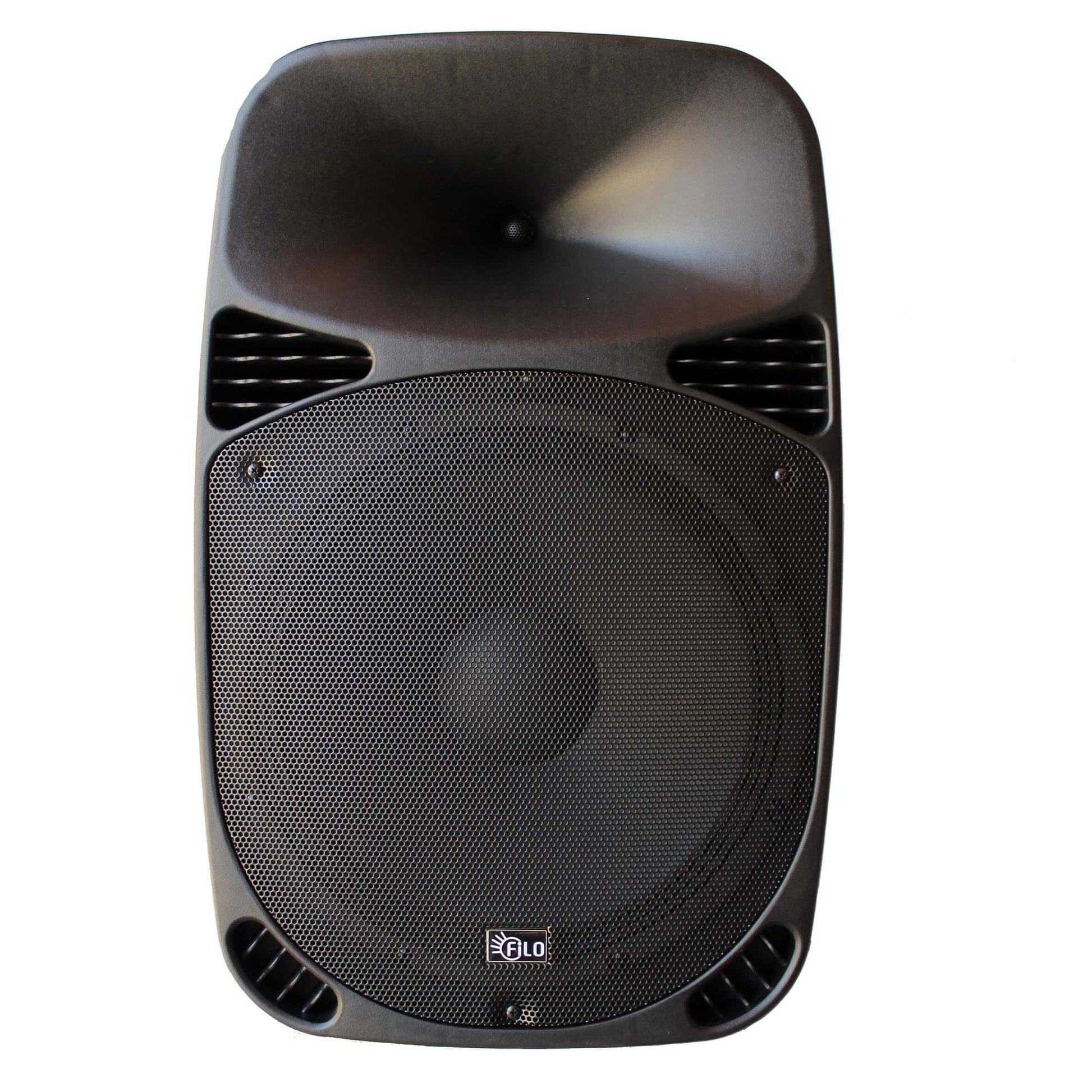 FILO FCA15A Active Moulded Speaker featuring a 15 inch driver and 200W power, equipped with MP3, USB, SD, FM, and Bluetooth connectivity.