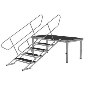Power Dynamics 750AH left handrail for adjustable stairs, TÜV approved, showcasing its design and features.