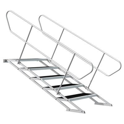 Power Dynamics 750AH Left Handrail for Adjustable Stairs, TÜV Approved, shown in a product image.