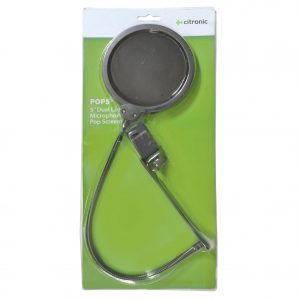 Citronic Dual Layer Microphone Pop Screen with a flexible neck design, 125mm in size.