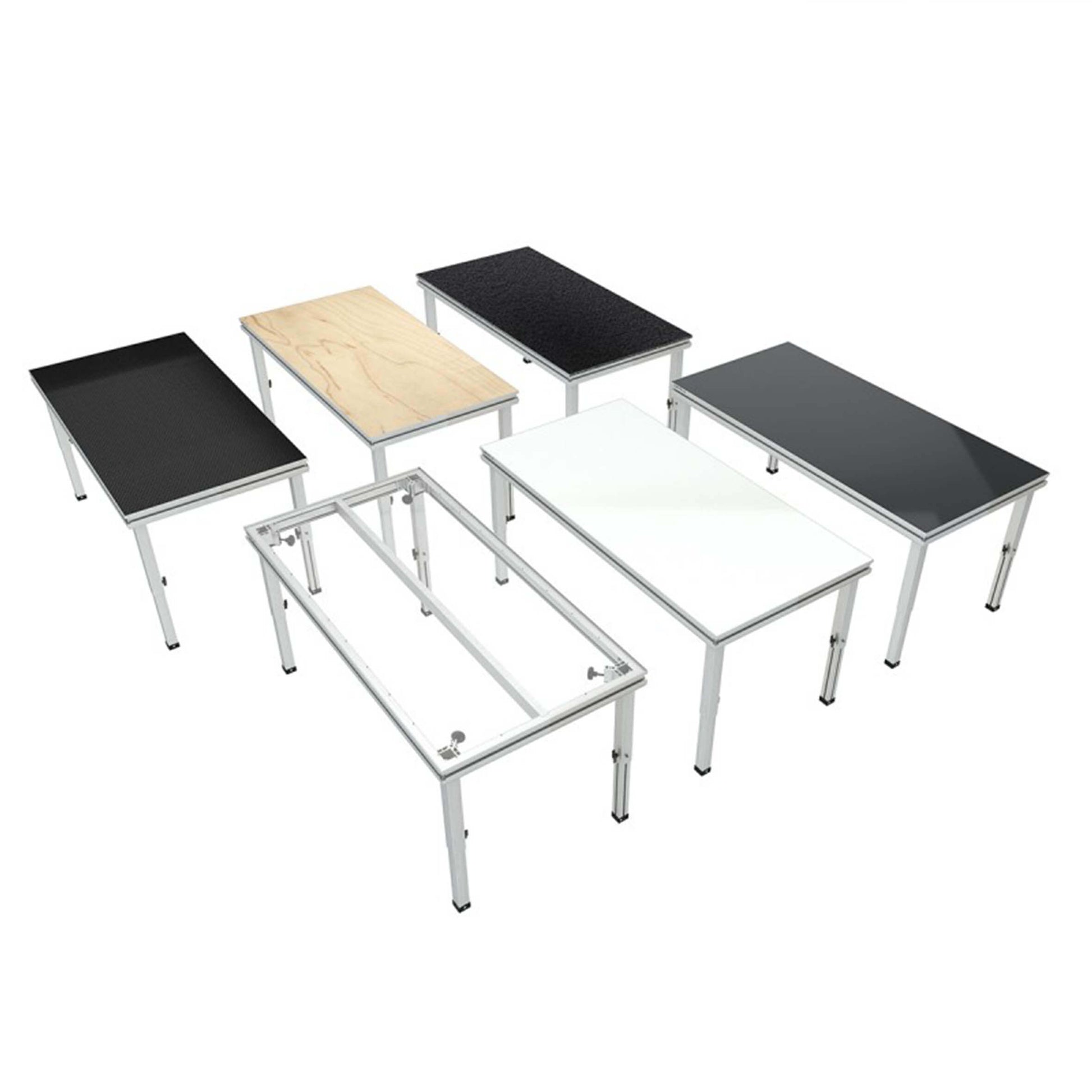 ALUSTAGE HEXA STAGE PLATFORM 1X0.5M, a modular stage system designed for events, showcasing a sturdy and versatile platform.