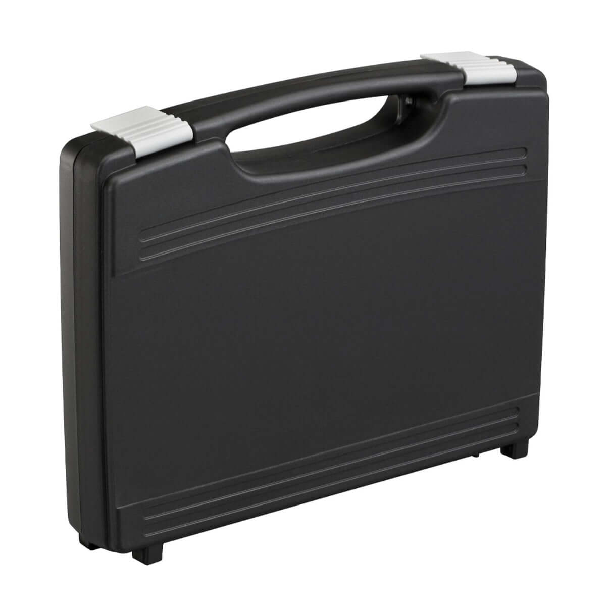 Black polypropylene carry case with cubed foam interior, dimensions 260x210x76mm.