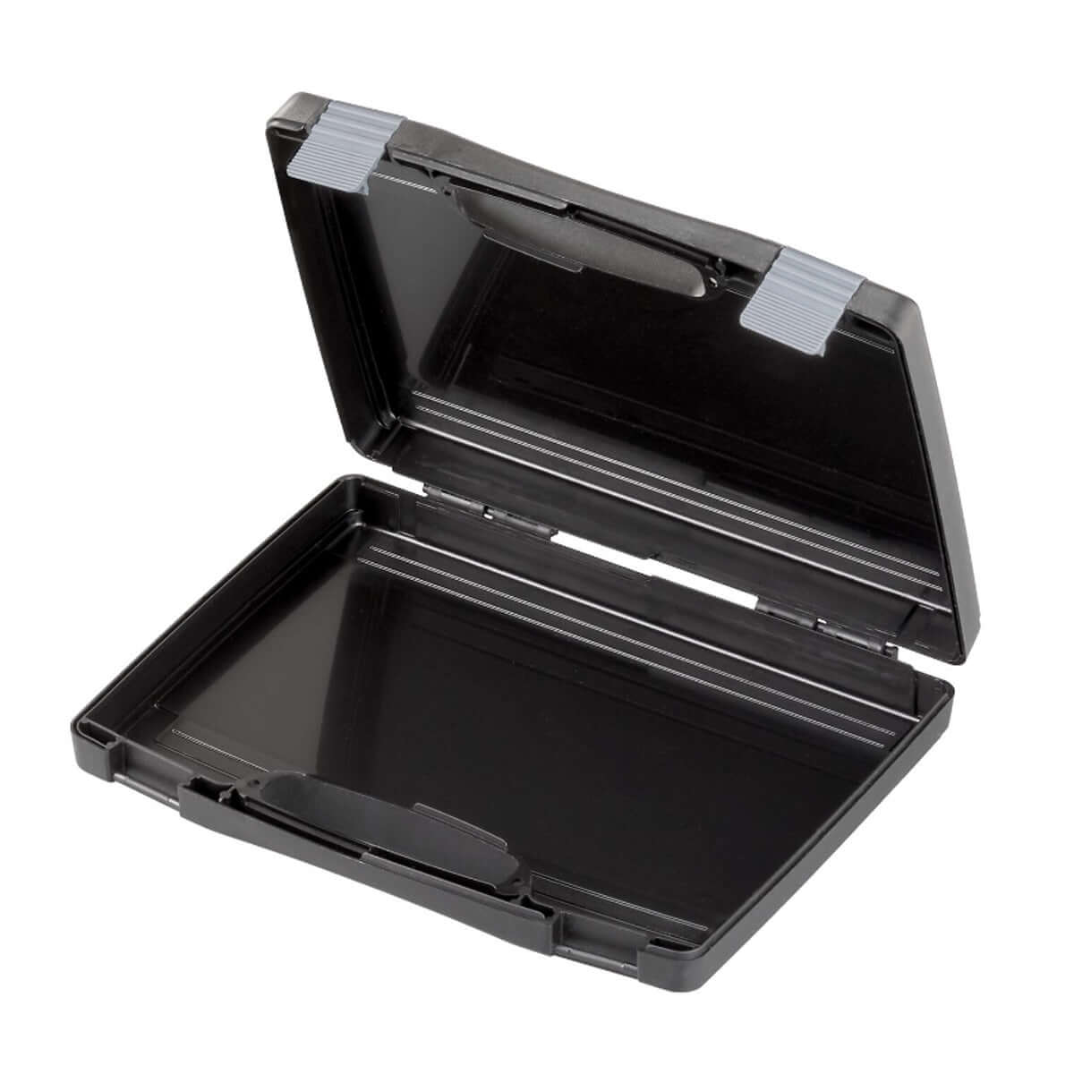Black polypropylene carry case with cubed foam, measuring 260x210x76mm.
