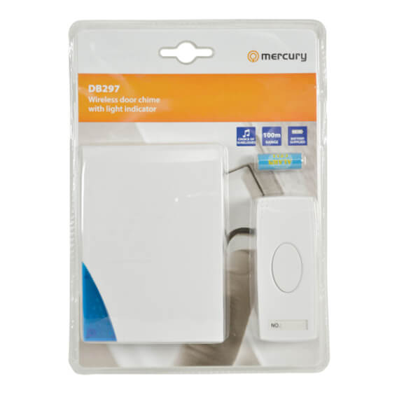 Mercury Wireless Door Chime with Light Indicator, a battery-operated doorbell featuring a modern design.