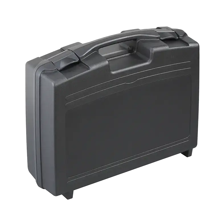 Black polypropylene carry case with cubed foam, dimensions 448x364x114mm.