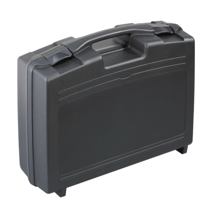 Black polypropylene carry case, model SP PAN 170/44H148, empty, dimensions 448x364x148mm.