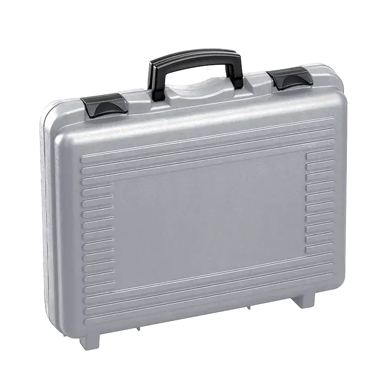 Black polypropylene carry case with cubed foam, external dimensions 482x375x132mm.