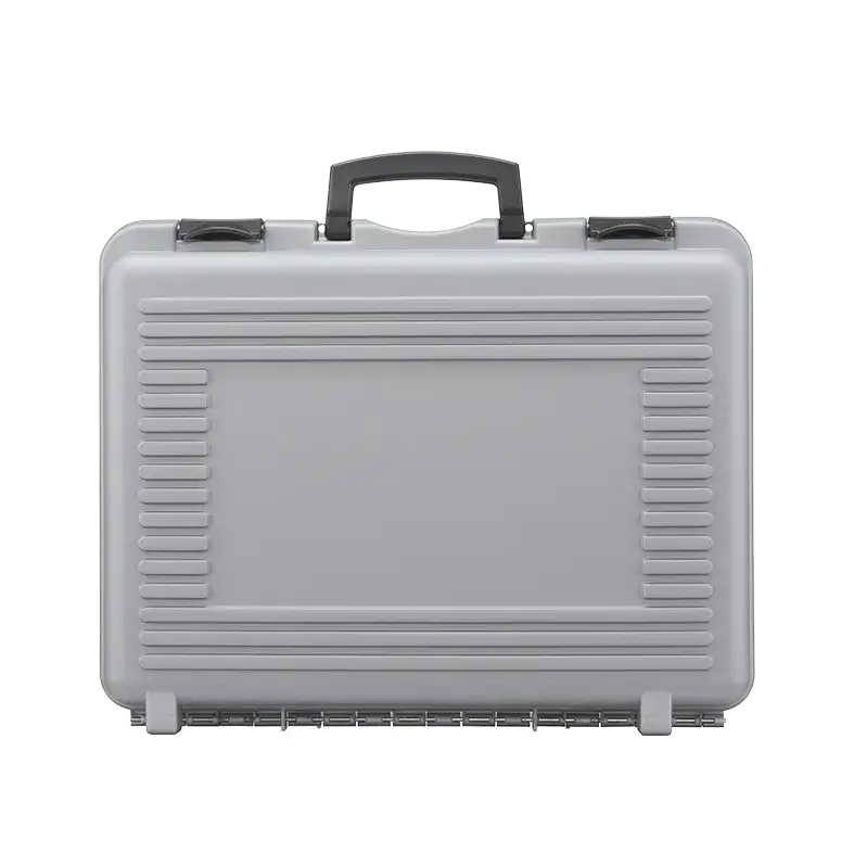 Black polypropylene carry case with cubed foam, external dimensions 482x375x132mm.
