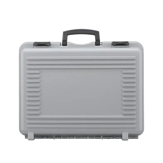 Black polypropylene carry case with cubed foam, external dimensions 482x375x132mm.