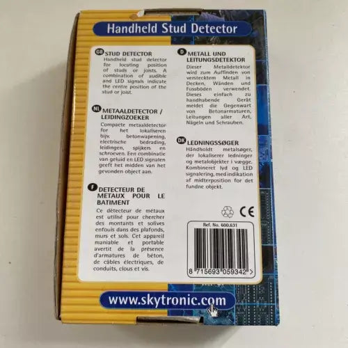 Skytronic Handheld Stud Detector featuring heavy duty ABS construction with buzzer and LED indicator.