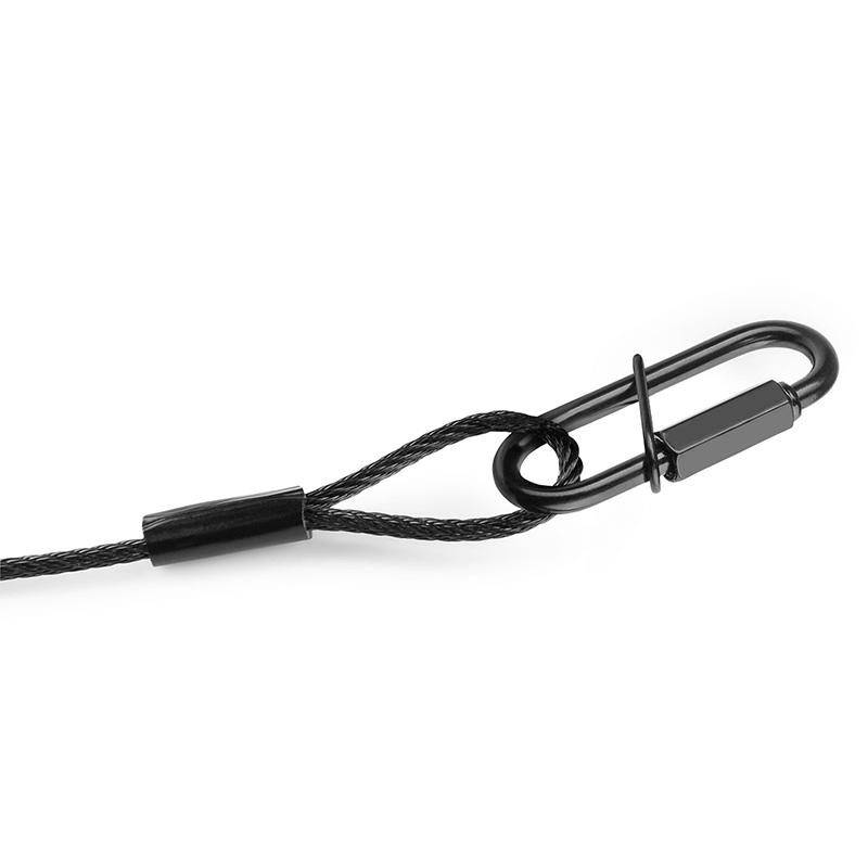 BEAMZ SAF35 Safety Cable, 35cm long and 3mm thick, supports up to 30kg, designed for durable steel lighting support, shown in black.