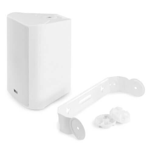 Power Dynamics BC50VW weatherproof speaker set, 5.25 inch white speakers designed for 100V systems, suitable for outdoor use.