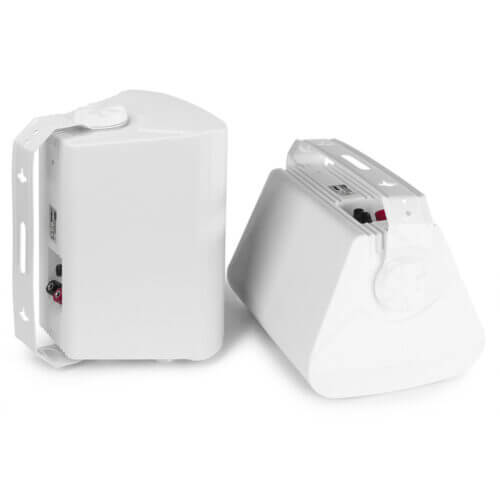Power Dynamics BC50VW 100V Weatherproof Speaker Set in white, featuring 5.25 inch speakers, designed for outdoor use with IPX5 rating.