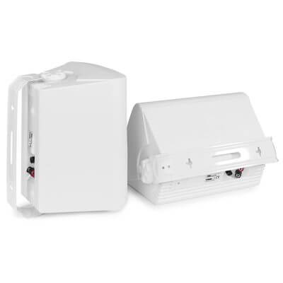 Power Dynamics BC65VW 100V Weatherproof Speaker Set in white, featuring 6.5 inch speakers designed for outdoor use.