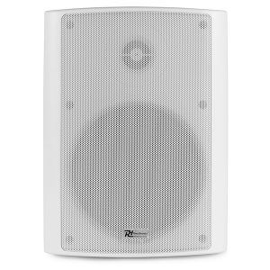 Power Dynamics BC65VW weatherproof speaker set in white, featuring two 6.5 inch speakers designed for outdoor use.