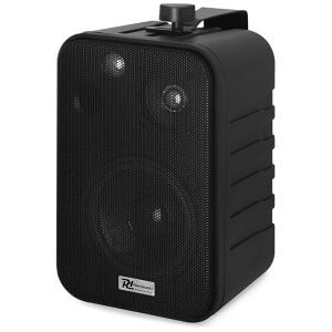 Power Dynamics BV40B 100V Line 4-Inch Background Speaker Pair in black, designed for outdoor use with IP56 weatherproof rating.