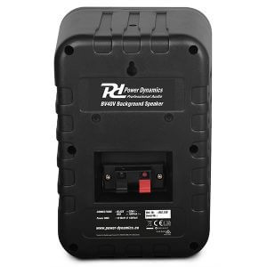Power Dynamics BV40B 100V Line 4-Inch Background Speaker Pair in black, designed for outdoor use with IP56 weatherproof rating.