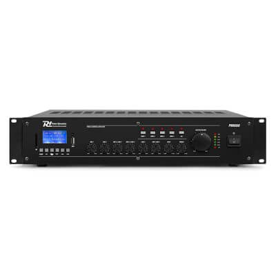 Power Dynamics PRM360 100V 4-Zone Mixer-Amplifier with USB, SD, and Bluetooth connectivity, 360W RMS.