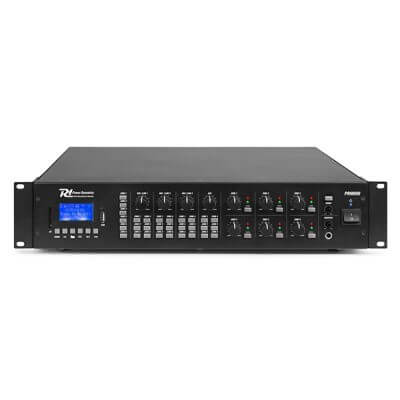 Power Dynamics PRM606 100V 6-Channel Mixer-Amplifier with USB, SD, and Bluetooth for 6 zones.