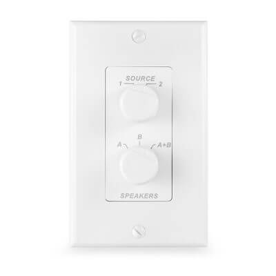 Power Dynamics PDWS3 Wall Input Selector Switch for dual speaker setup with universal mounting box.