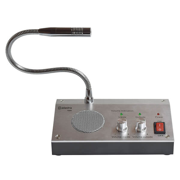Adastra TGM4 Talk-Through Glass Intercom System designed for 2-way communication at ticket booths, bank counters, and receptions.