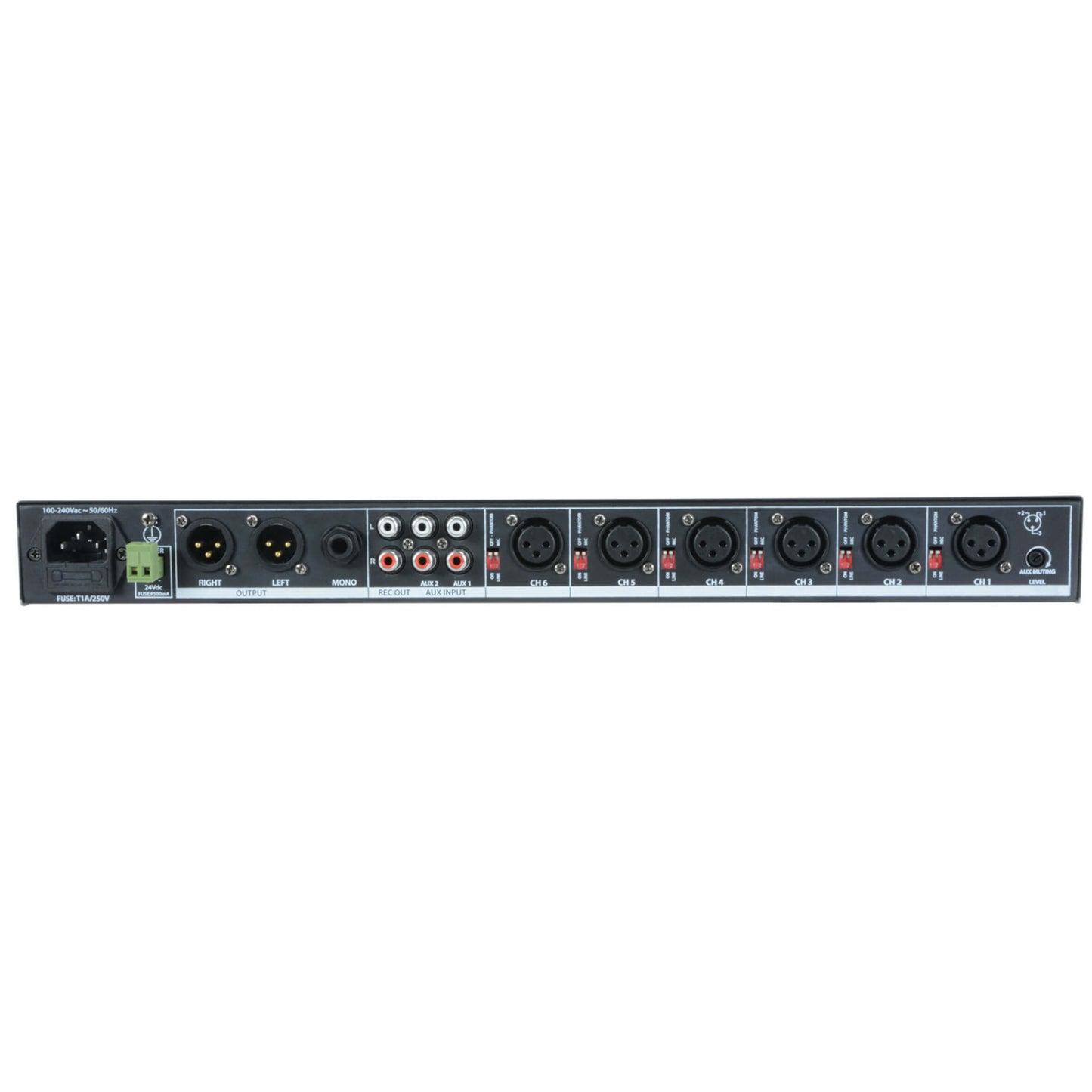 Adastra ML622 6 Mic 2 Aux Rack Mixer 1U - Compact audio solution for professional sound mixing.