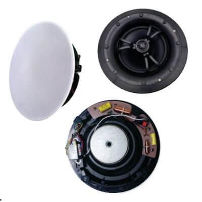 FILO CAVSC8HEW 8-inch ceiling speaker featuring a coaxial tweeter and a 2-way crossover with a detachable grill.