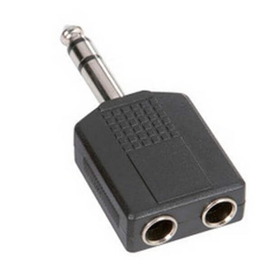 Adam Hall 7545 Y-Adapter with 2 x 3.5mm stereo jack female connectors and 1 x 6.3mm stereo jack male connector.