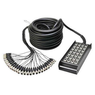 Adam Hall Cables K28C30 multicore cable with stagebox, featuring 24 send and 4 return channels, length 30 meters.