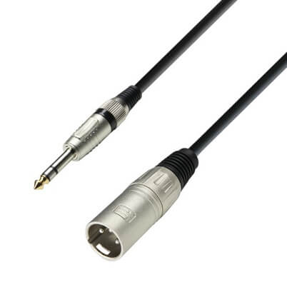 High-quality microphone cable XLR male to 6.3mm TRS jack, 6 meters long, by Adam Hall Cables.