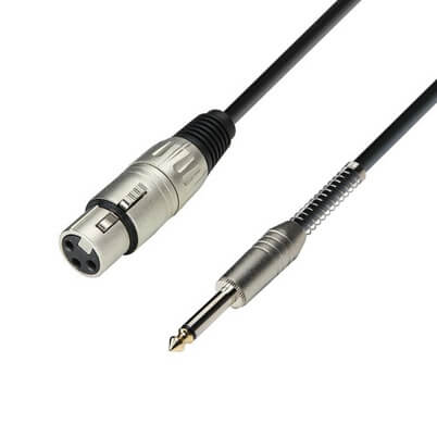 Adam Hall K3mFP 0600 microphone cable featuring XLR female connector to 6.3mm mono jack, 6 meters long.
