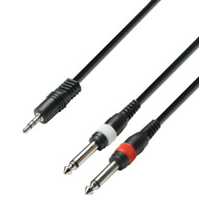 Adam Hall Cables K3 YWPP 0300 audio cable featuring a 3.5mm stereo jack to dual 6.3mm mono jacks, 3 meters in length.