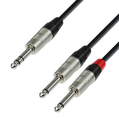 Audio cable with REAN 6.3mm Jack stereo to 2 x 6.3mm Jack mono, 3 meters long.