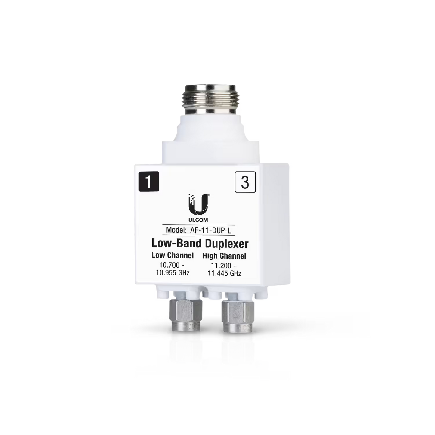 Front view of Ubiquiti UISP airFiber 11GHz Low Band Duplexer AF-11-DUP-L, showcasing its sleek design and features.