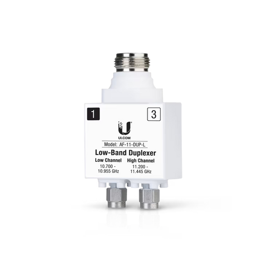 Front view of Ubiquiti UISP airFiber 11GHz Low Band Duplexer AF-11-DUP-L, showcasing its sleek design and features.