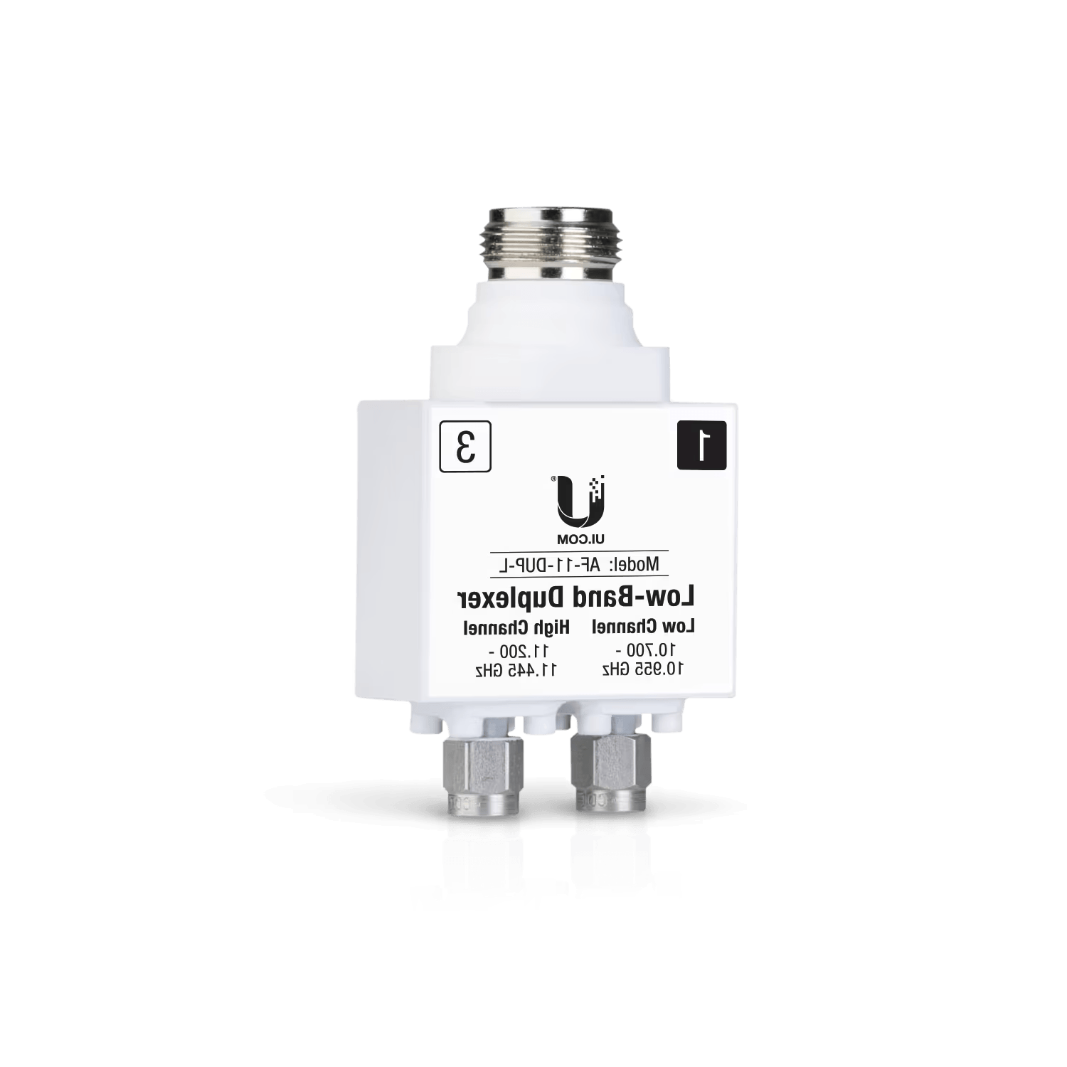 Reverse view of Ubiquiti UISP airFiber 11GHz Low Band Duplexer AF-11-DUP-L, displaying the ports and connections.