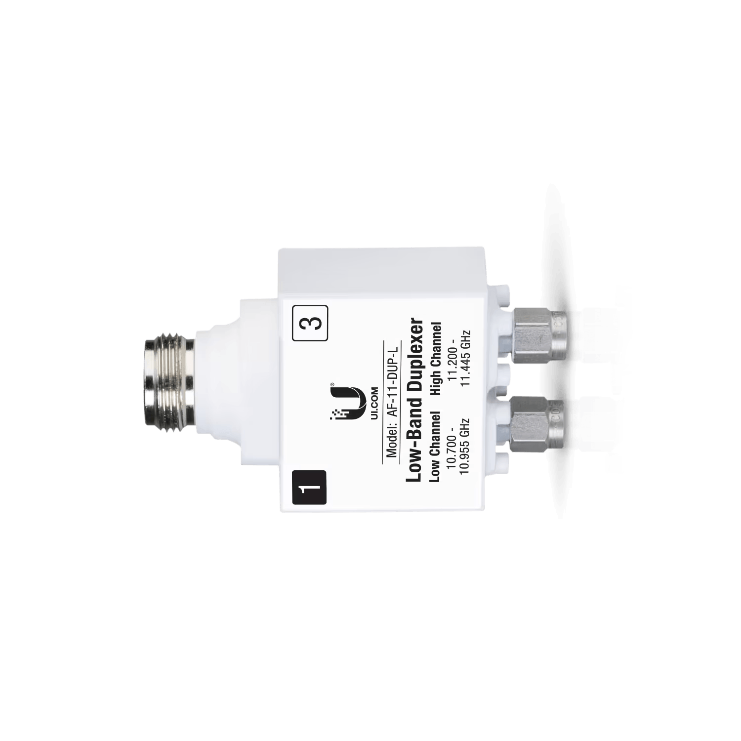 Side view of Ubiquiti UISP airFiber 11GHz Low Band Duplexer AF-11-DUP-L, highlighting its compact structure.