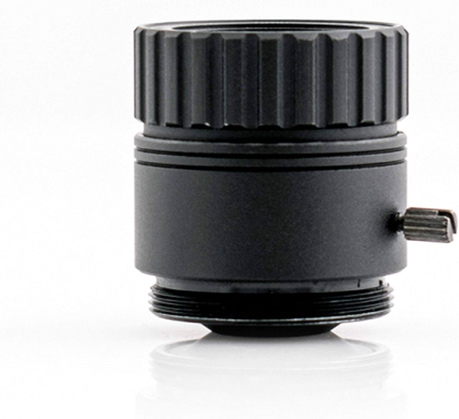 AIDA Imaging 4K 5mm HFOV 66° Manual Focus CS Mount Lens designed for 12MP image sensors, showcasing the lens in detail.