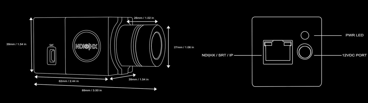 Aida Imaging FHD NDI|HX/IP POV Camera dimensions illustration