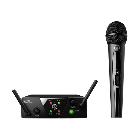 AKG WMS40 Mini Wireless Vocal Set featuring a compact design for vocal performances.
