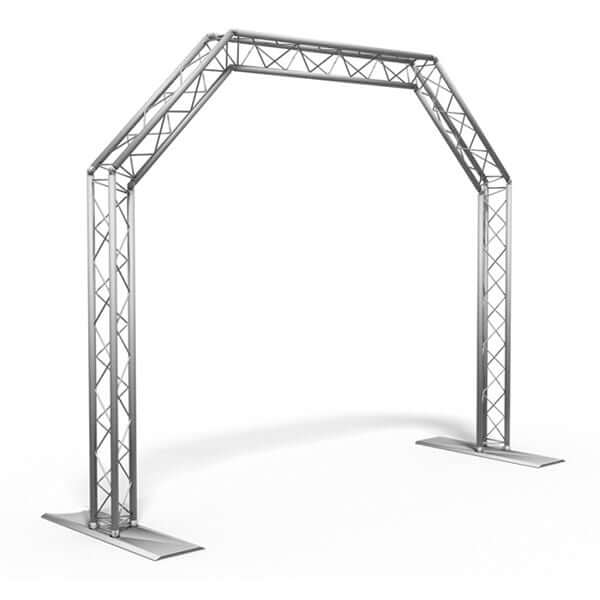 ALUSTAGE Silver Décor Goal Post, a compact mobile truss system designed for DJs, showcasing its sleek silver design.