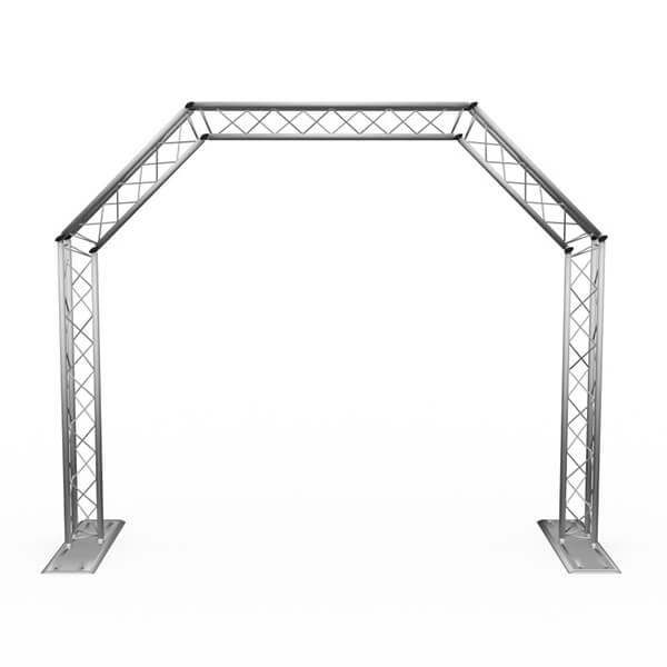 ALUSTAGE Silver Décor Goal Post, a compact mobile truss system designed for DJs, showcasing its sleek silver design and functionality.